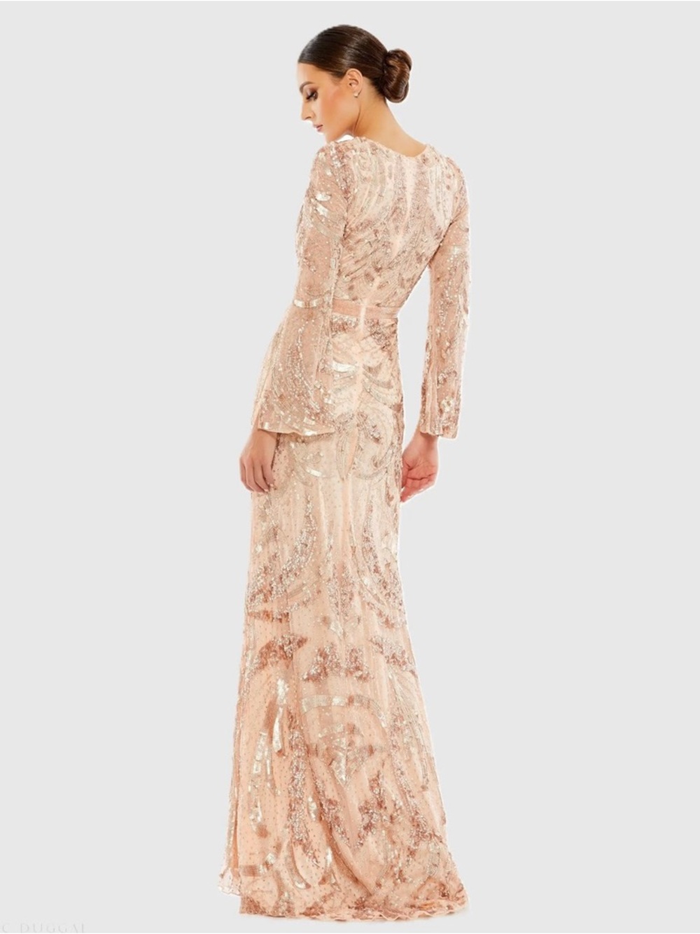 Mac Duggal 5222 Pink Sequined Faux Wrap Split Long Sleeve Gown Size 10 NWOT - Picture 3 of 10